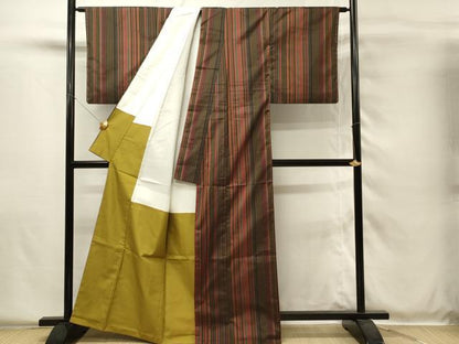 平和屋着物■本場縞大島紬　縞格子　大山謹製　証紙付き　正絹　逸品　DABH4107qp