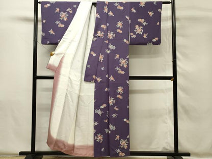 平和屋着物■上質な小紋　型染め　舞花文　正絹　逸品　DABH4127qp