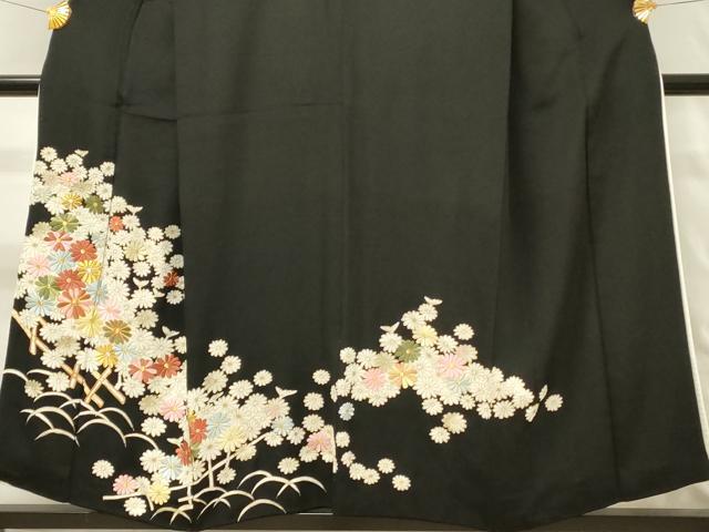 平和屋着物■豪華黒留袖　駒刺繍　菊尽くし　金彩　正絹　逸品　DABH4128qp
