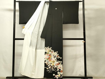 平和屋着物■豪華黒留袖　駒刺繍　菊尽くし　金彩　正絹　逸品　DABH4128qp