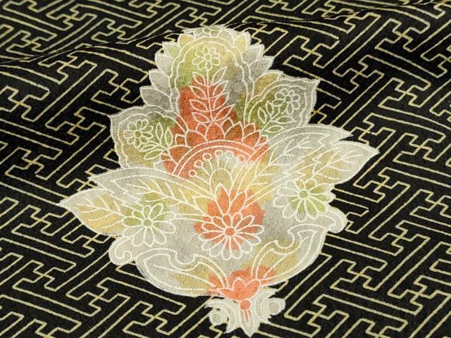 平和屋着物■上質な小紋　更紗花文　黒地　正絹　逸品　DABH4133qp