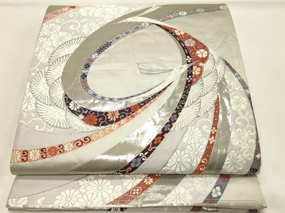 平和屋着物◎六通柄袋帯　唐織　能衣鶴小紋流　プラチナ箔　正絹　逸品　DABH4166qp