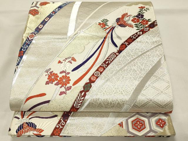 平和屋着物◎六通柄袋帯　唐織　鳳凰花文　金銀糸　正絹　逸品　未使用　DABH4172qp