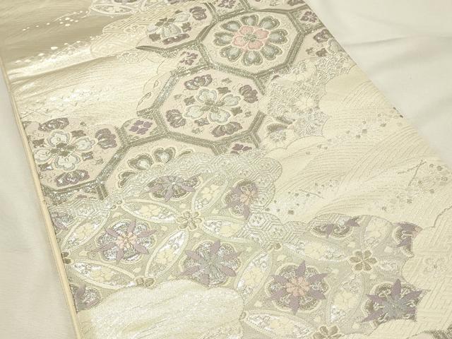 平和屋着物◎六通柄袋帯　唐織　天平華紋　二重織　プラチナ箔　正絹　逸品　DABH4175qp