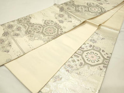 平和屋着物◎六通柄袋帯　唐織　天平華紋　二重織　プラチナ箔　正絹　逸品　DABH4175qp