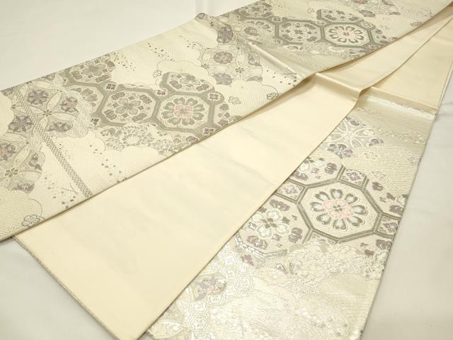 平和屋着物◎六通柄袋帯　唐織　天平華紋　二重織　プラチナ箔　正絹　逸品　DABH4175qp