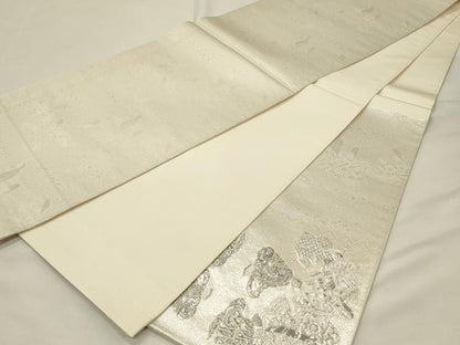 平和屋着物◎太鼓柄袋帯　ふくれ織　三十六歌仙屏風図　銀糸　正絹　逸品　DABH4178qp