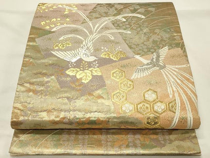 平和屋着物◎六通柄袋帯　唐織　色紙鳳凰花文　金銀糸　正絹　逸品　DABH4181qp