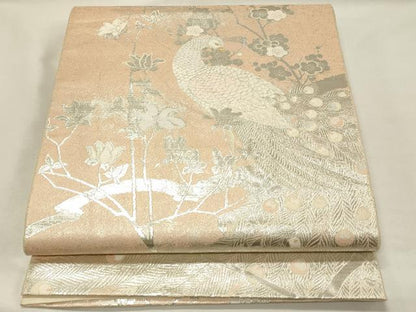 平和屋着物◎六通柄袋帯　幻想孔雀木蘭文　二重箔織　銀糸　正絹　逸品　DABH4182qp