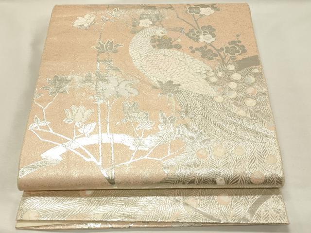 平和屋着物◎六通柄袋帯　幻想孔雀木蘭文　二重箔織　銀糸　正絹　逸品　DABH4182qp