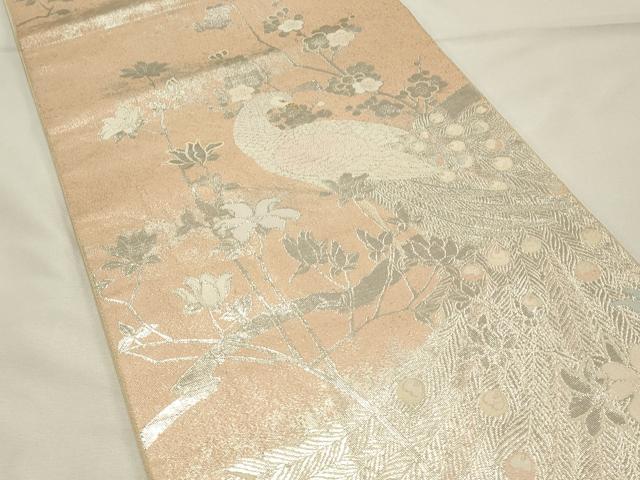 平和屋着物◎六通柄袋帯　幻想孔雀木蘭文　二重箔織　銀糸　正絹　逸品　DABH4182qp