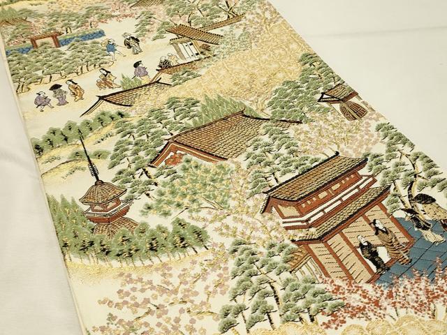 平和屋着物◎六通柄袋帯　唐織　人物風景文　金糸　正絹　逸品　DABH4192qp