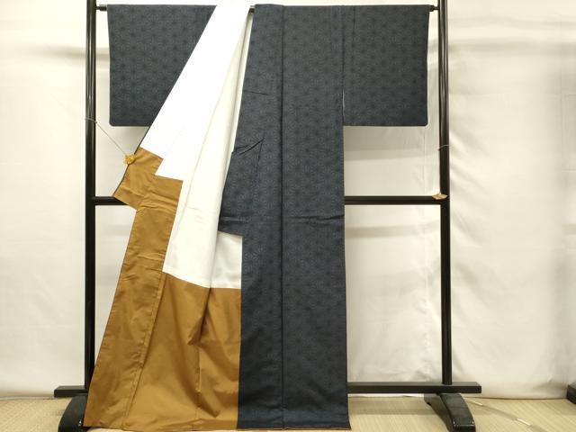 平和屋着物■上質な紬　麻の葉文様　ロング丈　正絹　逸品　DABH4202qp