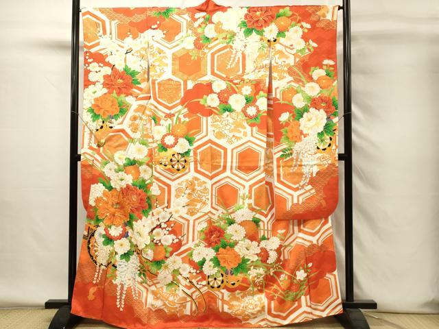 平和屋着物■豪華振袖　駒刺繍　花車牡丹文　金彩　正絹　逸品　DABH4212qp
