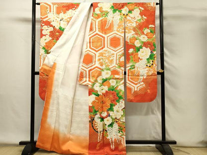 平和屋着物■豪華振袖　駒刺繍　花車牡丹文　金彩　正絹　逸品　DABH4212qp