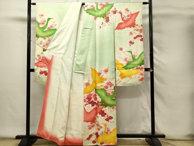 平和屋着物■豪華振袖　駒刺繍　飛鶴枝梅文　暈し染め　金彩　正絹　逸品　DABH4214qp
