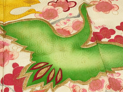 平和屋着物■豪華振袖　駒刺繍　飛鶴枝梅文　暈し染め　金彩　正絹　逸品　DABH4214qp