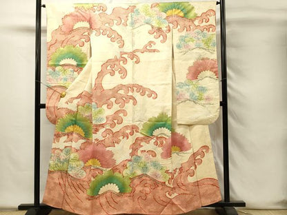 平和屋着物■豪華振袖　駒刺繍　立波飛鶴松文　金彩　正絹　逸品　DABH4215qp