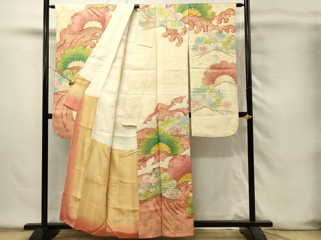 平和屋着物■豪華振袖　駒刺繍　立波飛鶴松文　金彩　正絹　逸品　DABH4215qp