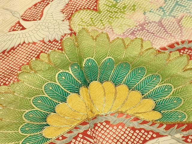 平和屋着物■豪華振袖　駒刺繍　立波飛鶴松文　金彩　正絹　逸品　DABH4215qp