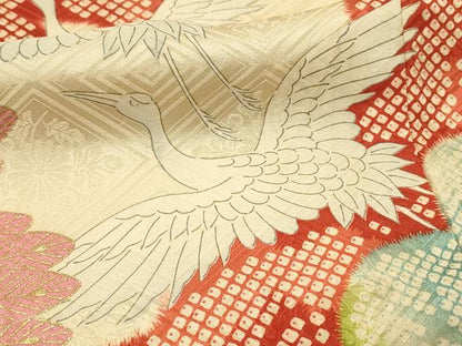 平和屋着物■豪華振袖　駒刺繍　立波飛鶴松文　金彩　正絹　逸品　DABH4215qp