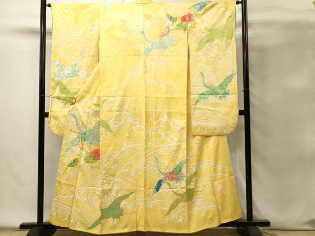 平和屋着物■豪華振袖　駒刺繍　立波飛鳥花文　金彩　正絹　逸品　DABH4221qp