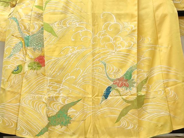 平和屋着物■豪華振袖　駒刺繍　立波飛鳥花文　金彩　正絹　逸品　DABH4221qp