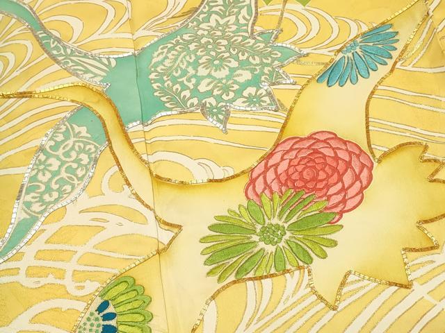 平和屋着物■豪華振袖　駒刺繍　立波飛鳥花文　金彩　正絹　逸品　DABH4221qp
