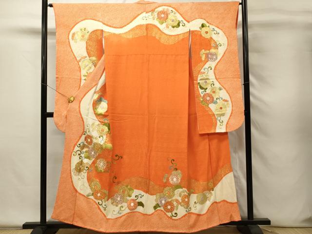 平和屋着物■豪華振袖　駒刺繍　絞り　菊唐草文　金彩　正絹　逸品　DABH4222qp