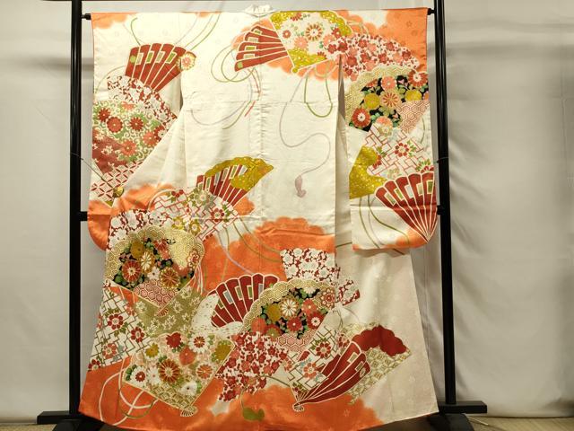 平和屋着物■豪華振袖　駒刺繍　扇面花文　暈し染め　金彩　正絹　逸品　DABH4224qp