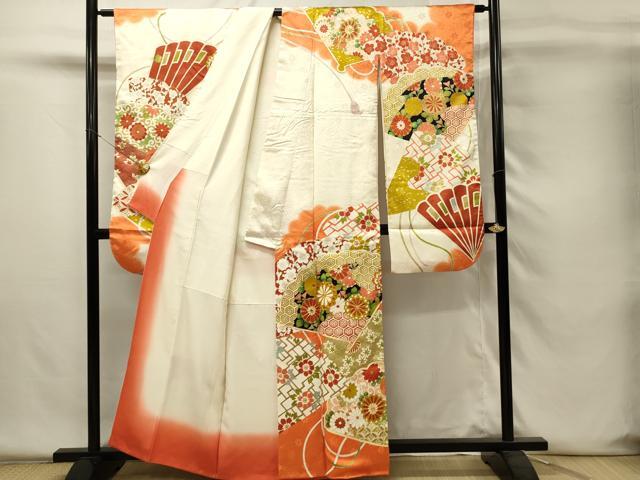 平和屋着物■豪華振袖　駒刺繍　扇面花文　暈し染め　金彩　正絹　逸品　DABH4224qp
