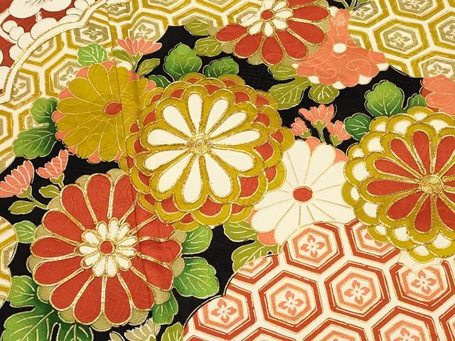 平和屋着物■豪華振袖　駒刺繍　扇面花文　暈し染め　金彩　正絹　逸品　DABH4224qp