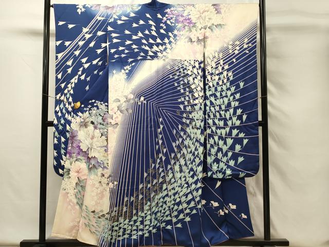平和屋着物■豪華振袖　駒刺繍　牡丹　暈し染め　銀彩　正絹　逸品　DABH4226qp