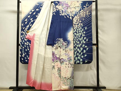 平和屋着物■豪華振袖　駒刺繍　牡丹　暈し染め　銀彩　正絹　逸品　DABH4226qp