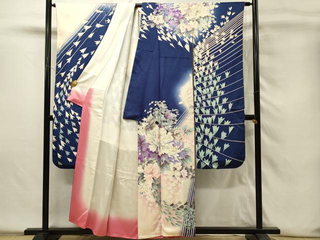 平和屋着物■豪華振袖　駒刺繍　牡丹　暈し染め　銀彩　正絹　逸品　DABH4226qp