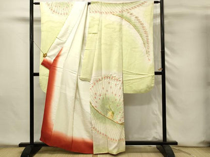 平和屋着物■豪華振袖　総刺繍　駒刺繍　孔雀文　暈し染め　金銀糸　正絹　逸品　DABH4232qp