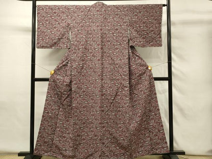平和屋着物■上質な小紋　紬地　型染め　亀甲花蝶文　正絹　逸品　DABH4239qp