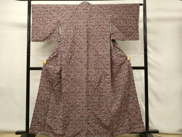 平和屋着物■上質な小紋　紬地　型染め　亀甲花蝶文　正絹　逸品　DABH4239qp