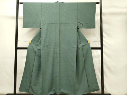 平和屋着物■上質な色無地　文箱地紋　スレートグリーン色　正絹　逸品　DABH4244qp