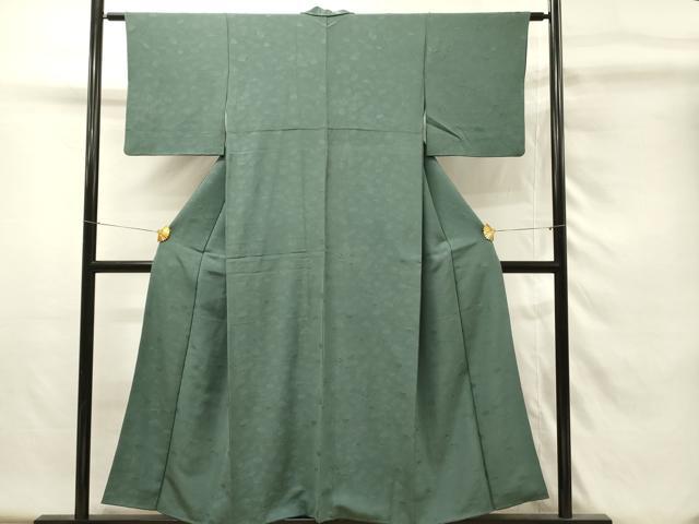 平和屋着物■上質な色無地　文箱地紋　スレートグリーン色　正絹　逸品　DABH4244qp