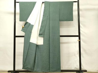 平和屋着物■上質な色無地　文箱地紋　スレートグリーン色　正絹　逸品　DABH4244qp
