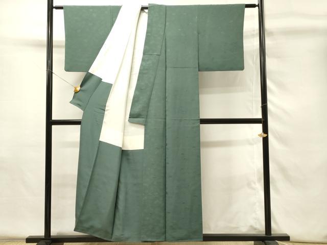 平和屋着物■上質な色無地　文箱地紋　スレートグリーン色　正絹　逸品　DABH4244qp