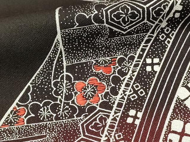 平和屋着物■訪問着　刺繍　女人花文　暈し染め　黒地　銀彩　正絹　逸品　DABH4252qp