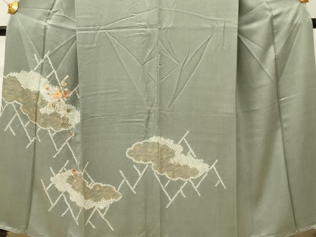 平和屋着物■訪問着　絞り　刺繍　草花文　金彩　正絹　逸品　DABH4263qp