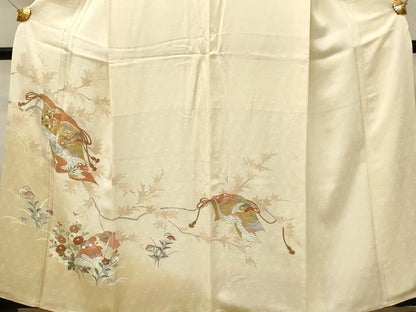平和屋着物■訪問着　刺繍　誰が袖花鳥文　暈し染め　金彩　正絹　逸品　DABH4265qp