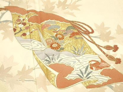 平和屋着物■訪問着　刺繍　誰が袖花鳥文　暈し染め　金彩　正絹　逸品　DABH4265qp
