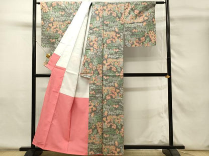 平和屋着物■上質な紬　9マルキ　風景花文　正絹　逸品　DABH4271qp