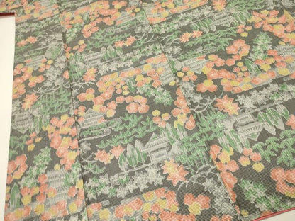 平和屋着物■上質な紬　9マルキ　風景花文　正絹　逸品　DABH4271qp
