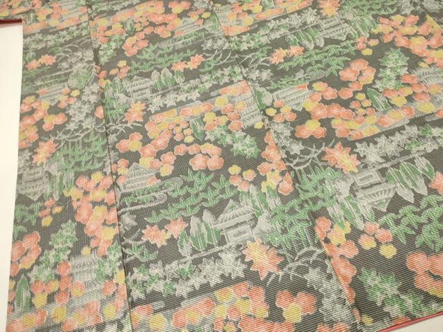 平和屋着物■上質な紬　9マルキ　風景花文　正絹　逸品　DABH4271qp