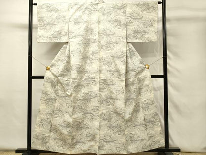 平和屋着物■上質な紬　風景樹林文　正絹　逸品　DABH4272qp